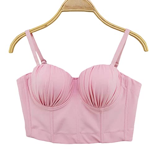 OZEO Korsage Damendamen Gerüschter Muschel-Bh Stretch-Korsett Rosa Ärmellos Süßes Korsett-Oberteil Bustier Elegante Camis Crop Top Für Damen Mädchen Zum Ausgehen Lässig Party Dating,M von OZEO