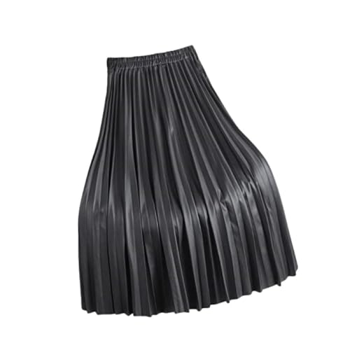 OZEO Röcke Damen,Damen Pu-Leder Faltenrock Schwarz Elastischer Midirock Mit Hoher Taille Einfache A-Linie Schaukel Mit Rüschen Über Dem Knie Lange Röcke Für Mädchen Damen Herbst Winter,M von OZEO