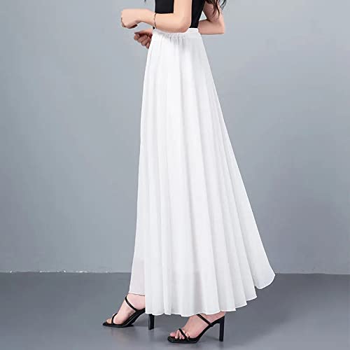 OZEO Röcke Damen,Sommer Chiffon Midi Rock Für Damen Weiß High Waist Faltenrock Mit Futter Flowy A-Linie Große Swing Ruched Strandurlaub Lange Röcke Für Mädchen Damen, Xs von OZEO