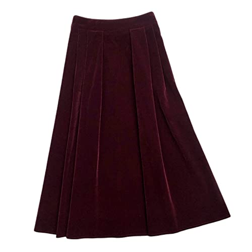 OZEO Röcke Für Damen,Damen Midirock Burgund Hohe Taille Retro Samt Plissee Regenschirmrock A-Linie Geraffte Volltonfarbe Elegante Lange Röcke Für Mädchen Damen Herbst Winter,L von OZEO