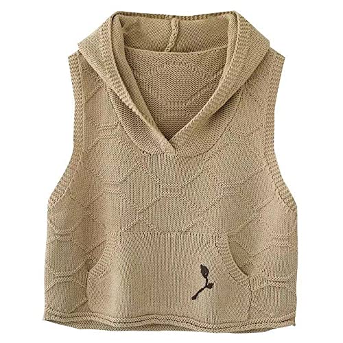 OZEO Strick Pullunder,Damen Retro-Pullover Mit Kapuze, Stickerei, Taschen, Geometrie, Gestrickt, Gilet, Ethnisch, Kurz, Ärmellose Pullover, Weste, Lässig, Strickwaren Für Damen, Mädchen,Beige,S von OZEO