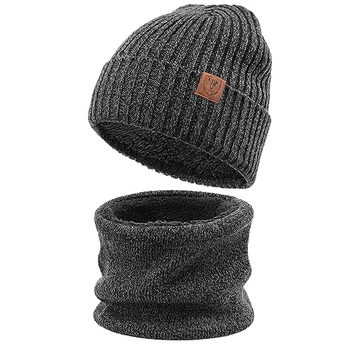 OZERO Winter Beanie Mütze,Thermo Strickmütze Laufmützen Wintermütze für Herren und Damen (DE/NL/SE/PL, Alphanumerisch, Einheitsgröße, Grau(Dicker Faden Set)) von OZERO