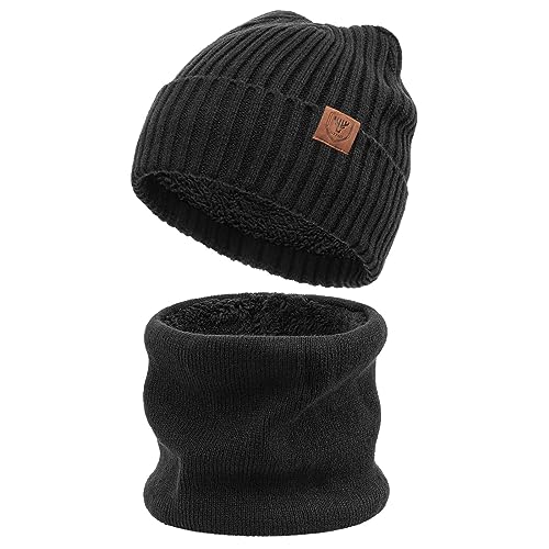 OZERO Winter Beanie Mütze,Thermo Strickmütze Laufmützen Wintermütze für Herren und Damen (DE/NL/SE/PL, Alphanumerisch, Einheitsgröße, Schwarz(Dicker Faden Set)) von OZERO