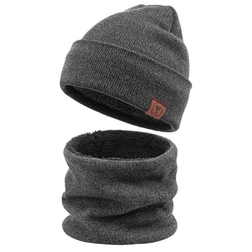 OZERO 2 in 1 Winter Warm Beanie Hut Schal Set, Strick Thermal Polar Fleece für Männer und Frauen Schwarz/Grau/Lila von OZERO