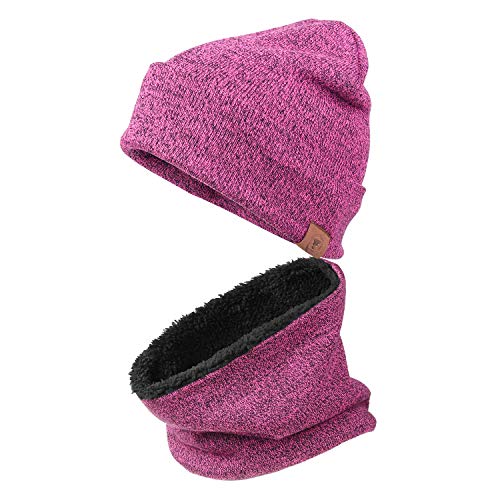 OZERO 2 in 1 Winter Warm Beanie Hut Schal Set, Strick Thermal Polar Fleece für Männer und Frauen Lila/Einheitsgröße von OZERO