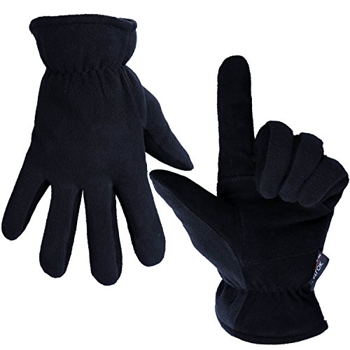 OZERO Hirschleder Winterhandschuhe, Thermo Lederhandschuhe Skihandschuhe Fahrradhandschuhe für Herren und Damen,L,Denim-schwarz von OZERO