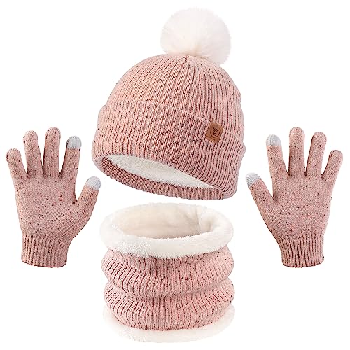 Kinder Wintermütze Handschuhe Schal Set - Warmes Fleece 3-teiliges Set für Jungen & Mädchen, Weiche Beanie mit Fäustlingen & Halstuch gegen Kälte - Für Kindergarten & Outdoor von OZERO