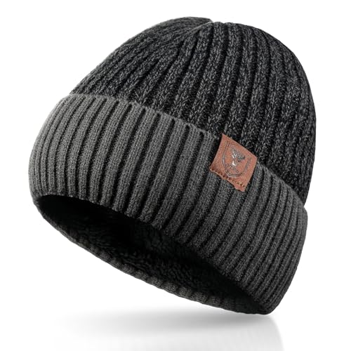 OZERO Winter Warme Beanie Mütze Strickmütze Wintermütze mit Handschuhen und Loop Schal mit Fleecefutter für Herren und Damen von OZERO