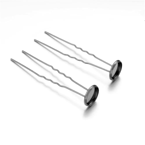 10 stücke U Form Haar Pins Haar Sticks Metall Cabochon Basis Tablett Haarnadeln for Kopf Schmuck Machen DIY Frauen Haar(Black,10mm) von OZLCUA