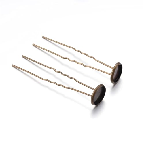 10 stücke U Form Haar Pins Haar Sticks Metall Cabochon Basis Tablett Haarnadeln for Kopf Schmuck Machen DIY Frauen Haar(Bronze,14mm) von OZLCUA
