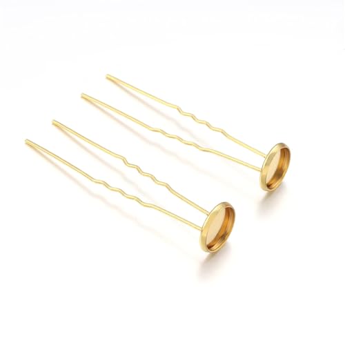 10 stücke U Form Haar Pins Haar Sticks Metall Cabochon Basis Tablett Haarnadeln for Kopf Schmuck Machen DIY Frauen Haar(Gold,10mm) von OZLCUA
