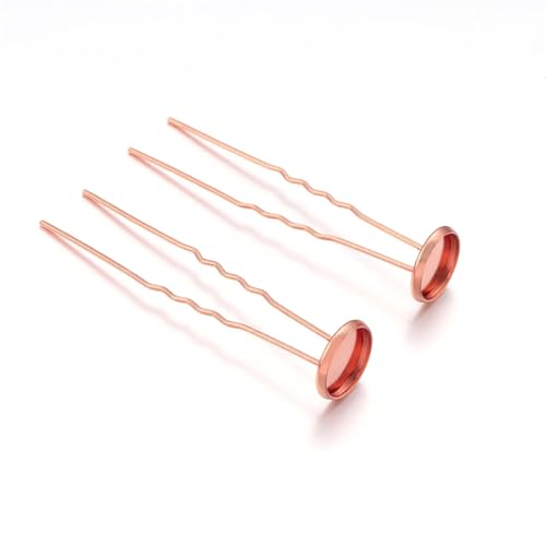 10 stücke U Form Haar Pins Haar Sticks Metall Cabochon Basis Tablett Haarnadeln for Kopf Schmuck Machen DIY Frauen Haar(Rose Gold,14mm) von OZLCUA