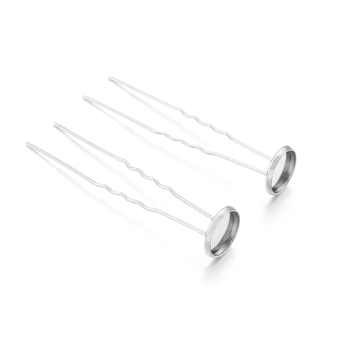 10 stücke U Form Haar Pins Haar Sticks Metall Cabochon Basis Tablett Haarnadeln for Kopf Schmuck Machen DIY Frauen Haar(Silver,12mm) von OZLCUA