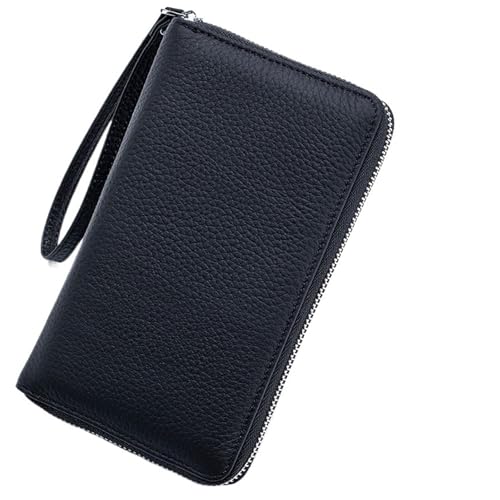 OZLCUA Echtes Leder Reisepass Abdeckung Fall Lange Brieftasche Tasche Karte Halter Rindsleder Geldbörse Dokument(Black) von OZLCUA