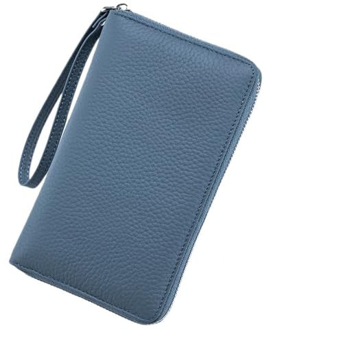 OZLCUA Echtes Leder Reisepass Abdeckung Fall Lange Brieftasche Tasche Karte Halter Rindsleder Geldbörse Dokument(Blue) von OZLCUA