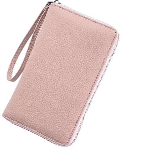 OZLCUA Echtes Leder Reisepass Abdeckung Fall Lange Brieftasche Tasche Karte Halter Rindsleder Geldbörse Dokument(Pink) von OZLCUA