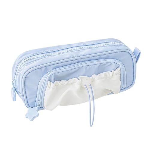 OZLMBERN Drawstring Pencil Case Large Capacity Double-Layer Multifunctional Stationery Storage Bag Student Pencil Case(Bleu) von OZLMBERN
