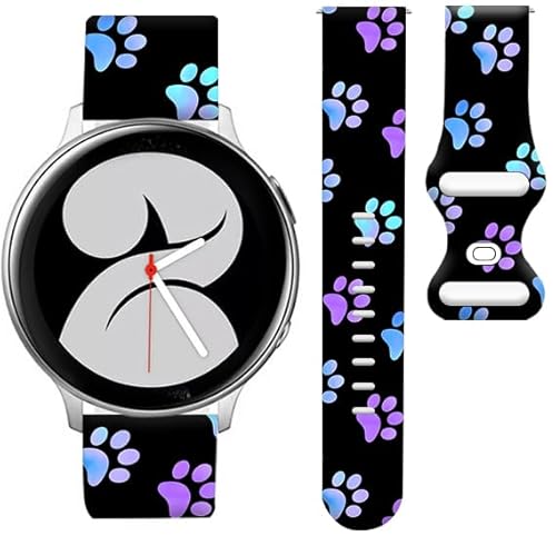 OZLNKPJL Ersatz-Silikonarmband, farbecht, kompatibel mit Galaxy Watch 6/5/4/5 Pro/4 Classic/3 (41 mm) / Active 2 & 1,20 mm Sport-Smartwatch-Armband für Damen und Herren (violette Hundepfote) von OZLNKPJL