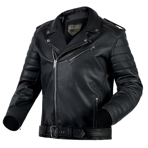 OZONE MOTO Modern Motorradjacke Herren | Ziegenleder | Ellbogen und Schulterprotektoren Stufe 1 | Rückenprotektortasche | Moderner Retro Look von OZONE MOTO