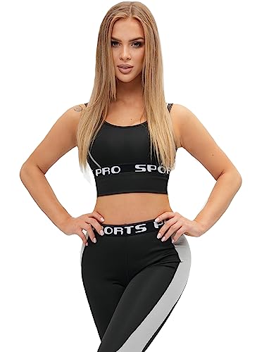 OZONEE Damen 2-Teilig Set BH + Leggings Jogginganzug Trainingsanzug Sportleggings Bustier Sportanzug Freizeitanzug Sport Anzug Hausanzug Fitness Tracksuit Fitnessanzug 777/9458KP/1 SCHWARZ M von OZONEE