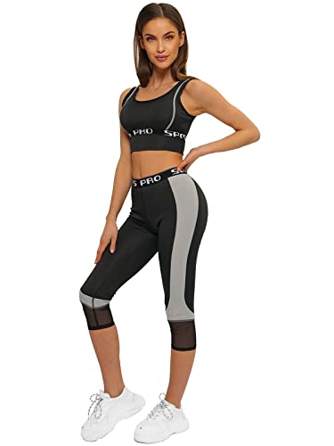 OZONEE Damen 2-Teilig Set BH + Leggings Jogginganzug Trainingsanzug Sportleggings Bustier Sportanzug Freizeitanzug Sport Anzug Hausanzug Fitness Tracksuit Fitnessanzug O/XL013Z/1 SCHWARZ M von OZONEE