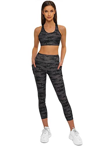 OZONEE Damen 2-Teilig Set BH + Leggings Jogginganzug Trainingsanzug Sportleggings Bustier Sportanzug Freizeitanzug Sport Anzug Hausanzug Fitness Tracksuit Fitnessanzug O/XL016Z/1 SCHWARZ XL von OZONEE