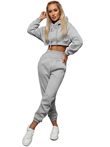 OZONEE Damen 2-Teilig Set Kapuzenpullover + Jogginghose Jogginganzug Sweatjacke Trainingshose Trainingsanzug Sportanzug Freizeitanzug Sport Anzug Tracksuit Fitnessanzug 777/3825DR/2 GRAU L von OZONEE