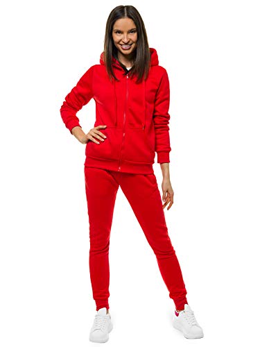 OZONEE Damen 2-Teilig Set Kapuzenpullover + Jogginghose Jogginganzug Sweatjacke Trainingshose Trainingsanzug Sportanzug Freizeitanzug Sport Anzug Tracksuit Fitnessanzug 777/5283DR/18 ROT M von OZONEE