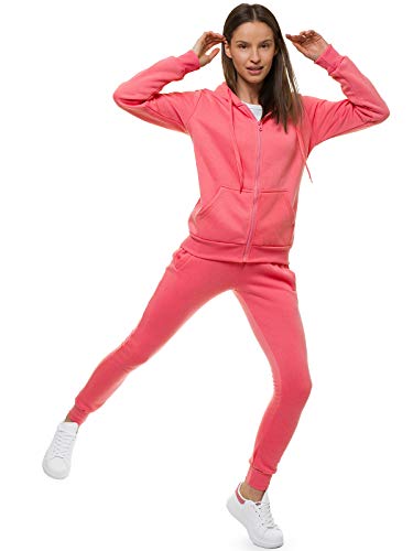 OZONEE Damen 2-Teilig Set Kapuzenpullover + Jogginghose Jogginganzug Sweatjacke Trainingshose Trainingsanzug Sportanzug Freizeitanzug Sport Anzug Tracksuit Fitnessanzug 777/5283DR/37 KORALLEN L von OZONEE