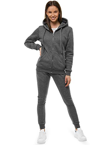 OZONEE Damen 2-Teilig Set Kapuzenpullover + Jogginghose Jogginganzug Sweatjacke Trainingshose Trainingsanzug Sportanzug Freizeitanzug Sport Anzug Tracksuit Fitnessanzug 777/5283DR/5 DUNKELGRAU L von OZONEE