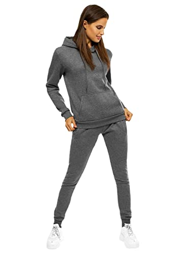 OZONEE Damen 2-Teilig Set Kapuzenpullover + Jogginghose Jogginganzug Sweatjacke Trainingshose Trainingsanzug Sportanzug Freizeitanzug Sport Anzug Tracksuit Fitnessanzug 777/6308DR/5 DUNKELGRAU L von OZONEE