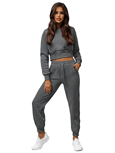 OZONEE Damen 2-Teilig Set Kapuzenpullover + Jogginghose Jogginganzug Sweatjacke Trainingshose Trainingsanzug Sportanzug Freizeitanzug Sport Anzug Tracksuit Fitnessanzug 777/6965DR/5 DUNKELGRAU S von OZONEE