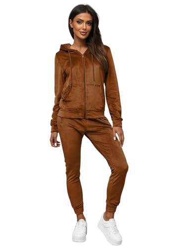 OZONEE Damen 2-Teilig Set Kapuzenpullover + Jogginghose Jogginganzug Sweatjacke Trainingshose Trainingsanzug Sportanzug Freizeitanzug Sport Anzug Tracksuit Fitnessanzug 777/6997DR/155 Ecru L von OZONEE