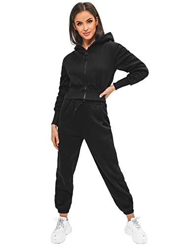 OZONEE Damen 2-Teilig Set Kapuzenpullover + Jogginghose Jogginganzug Sweatjacke Trainingshose Trainingsanzug Sportanzug Freizeitanzug Sport Anzug Tracksuit Fitnessanzug 777/8819DR/3 SCHWARZ XL von OZONEE