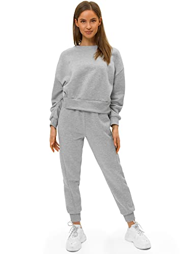 OZONEE Damen 2-Teilig Set Kapuzenpullover + Jogginghose Jogginganzug Sweatjacke Trainingshose Trainingsanzug Sportanzug Freizeitanzug Sport Anzug Tracksuit Fitnessanzug 777/8982DR/2 GRAU L von OZONEE