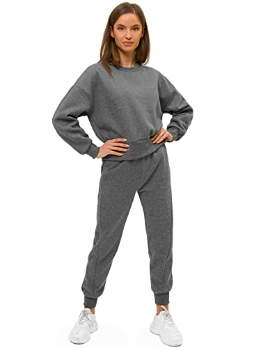 OZONEE Damen 2-Teilig Set Kapuzenpullover + Jogginghose Jogginganzug Sweatjacke Trainingshose Trainingsanzug Sportanzug Freizeitanzug Sport Anzug Tracksuit Fitnessanzug 777/8982DR/5 DUNKELGRAU S von OZONEE