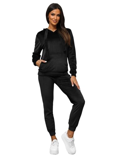 OZONEE Damen 2-Teilig Set Kapuzenpullover + Jogginghose Jogginganzug Sweatjacke Trainingshose Trainingsanzug Sportanzug Freizeitanzug Sport Anzug Tracksuit Fitnessanzug JS/35C1612Z von OZONEE