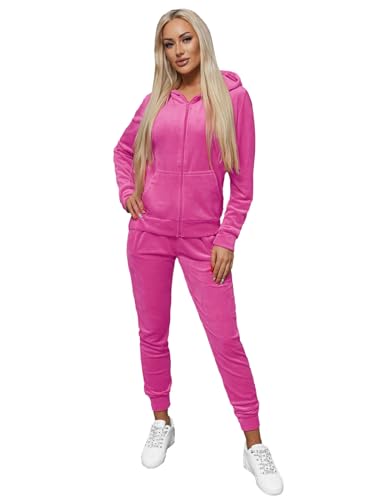 OZONEE Damen 2-Teilig Set Kapuzenpullover + Jogginghose Jogginganzug Sweatjacke Trainingshose Trainingsanzug Sportanzug Freizeitanzug Sport Anzug Tracksuit Fitnessanzug JS/8C1176Z/19 DUNKELROSA L von OZONEE