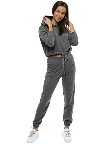 OZONEE Damen 2-Teilig Set Kapuzenpullover + Jogginghose Jogginganzug Sweatjacke Trainingshose Trainingsanzug Sportanzug Freizeitanzug Sport Anzug Tracksuit Fitnessanzug O/12108 DUNKELGRAU M von OZONEE