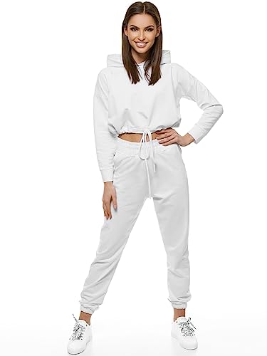 OZONEE Damen 2-Teilig Set Kapuzenpullover + Jogginghose Jogginganzug Sweatjacke Trainingshose Trainingsanzug Sportanzug Freizeitanzug Sport Anzug Tracksuit Fitnessanzug O/12108Z WEIß L von OZONEE