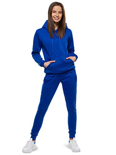 OZONEE Damen 2-Teilig Set Kapuzenpullover + Jogginghose Jogginganzug Sweatjacke Trainingshose Trainingsanzug Sportanzug Freizeitanzug Sport Anzug Tracksuit Fitnessanzug SET/CKW02/15 KOBALT L von OZONEE