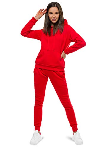 OZONEE Damen 2-Teilig Set Kapuzenpullover + Jogginghose Jogginganzug Sweatjacke Trainingshose Trainingsanzug Sportanzug Freizeitanzug Sport Anzug Tracksuit Fitnessanzug SET/CKW02/18 ROT M von OZONEE