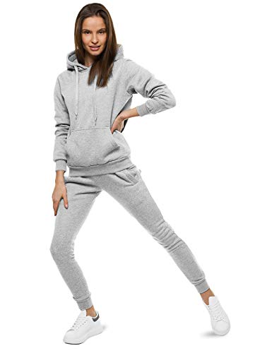 OZONEE Damen 2-Teilig Set Kapuzenpullover + Jogginghose Jogginganzug Sweatjacke Trainingshose Trainingsanzug Sportanzug Freizeitanzug Sport Anzug Tracksuit Fitnessanzug SET/CKW02/2 GRAU L von OZONEE