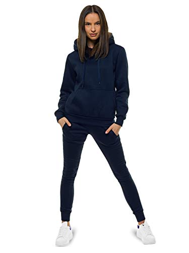 OZONEE Damen 2-Teilig Set Kapuzenpullover + Jogginghose Jogginganzug Sweatjacke Trainingshose Trainingsanzug Sportanzug Freizeitanzug Sport Anzug Tracksuit Fitnessanzug SET/CKW02/25 DUNKELBLAU S von OZONEE