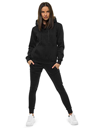 OZONEE Damen 2-Teilig Set Kapuzenpullover + Jogginghose Jogginganzug Sweatjacke Trainingshose Trainingsanzug Sportanzug Freizeitanzug Sport Anzug Tracksuit Fitnessanzug SET/CKW02/3 SCHWARZ L von OZONEE