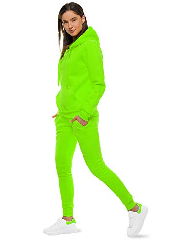 OZONEE Damen 2-Teilig Set Kapuzenpullover + Jogginghose Jogginganzug Sweatjacke Trainingshose Trainingsanzug Sportanzug Freizeitanzug Sport Anzug Tracksuit Fitnessanzug SET/CKW02/31 GRÜN-NEON M von OZONEE