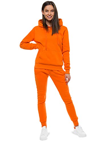 OZONEE Damen 2-Teilig Set Kapuzenpullover + Jogginghose Jogginganzug Sweatjacke Trainingshose Trainingsanzug Sportanzug Freizeitanzug Sport Anzug Tracksuit Fitnessanzug SET/CKW02/32 ORANGE M von OZONEE