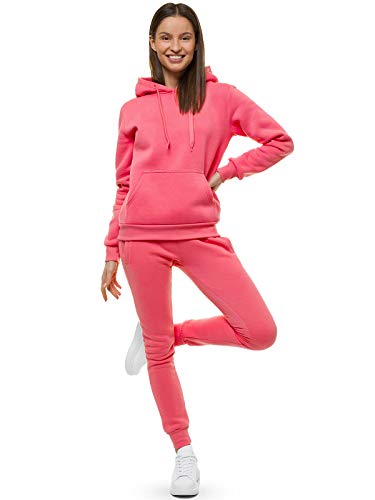 OZONEE Damen 2-Teilig Set Kapuzenpullover + Jogginghose Jogginganzug Sweatjacke Trainingshose Trainingsanzug Sportanzug Freizeitanzug Sport Anzug Tracksuit Fitnessanzug SET/CKW02/37 KORALLEN M von OZONEE