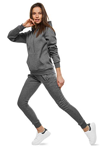 OZONEE Damen 2-Teilig Set Kapuzenpullover + Jogginghose Jogginganzug Sweatjacke Trainingshose Trainingsanzug Sportanzug Freizeitanzug Sport Anzug Tracksuit Fitnessanzug SET/CKW02/5 DUNKELGRAU S von OZONEE