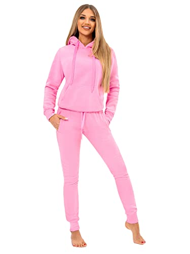 OZONEE Damen 2-Teilig Set Kapuzenpullover + Jogginghose Jogginganzug Sweatjacke Trainingshose Trainingsanzug Sportanzug Freizeitanzug Sport Anzug Tracksuit Fitnessanzug SET/CKW02Z/20 Hellrosa L von OZONEE